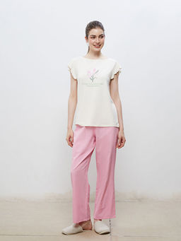 Bisiklet Yaka Bask?l? Kad?n Pijama Tak?m?