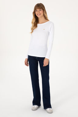 Kad_n Beyaz Slim Bisiklet Yaka Basic Sweatsh_rt