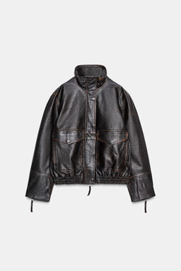 100% LEATHER BOMBER JACKET ZW COLLECTION LIMITED EDITION - Zara фото 6