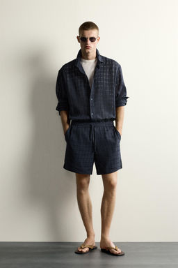 BERMUDA JACQUARD CUADROS LINO - ALGOD?N / Marino