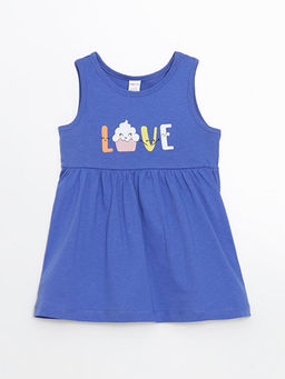 Bisiklet Yaka Bask?l? K?z ?ocuk Elbise