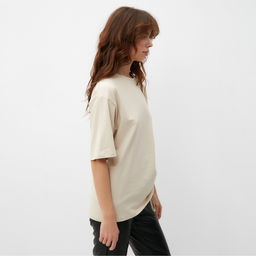 Футболка с кулиской женская MINAKU REGULAR FIT, бежевая, размер 52