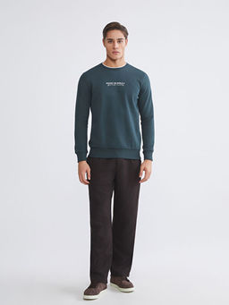 Bisiklet Yaka Bask?l? Erkek Kal?n Sweatshirt