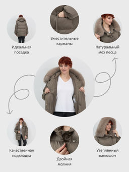 Куртка зимняя женская с мехом и капюшоном тренд коричневого цвета 7639K - Visdeer фото 20