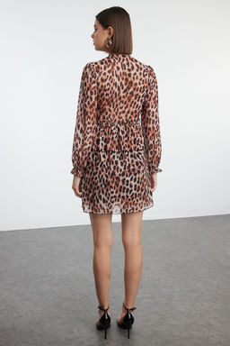 Kahverengi Animal F?rf?r Detayl? A Line/Can Kesim Balon Kol Mini Orme Elbise TWOAW25EL00226 - Trendyolmilla фото 5