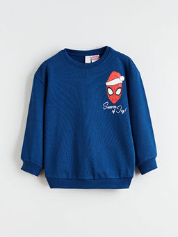 Bisiklet Yaka Spider-Man Bask?l? Erkek ?ocuk Sweatshirt