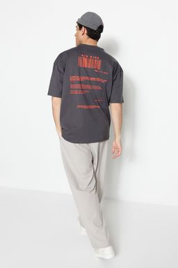 Antrasit Oversize/Genis Kesim K?sa Kol Uzakdogu Bask?l? %100 Pamuklu T-Shirt TMNSS23TS00159 - Trendyolmilla фото 2