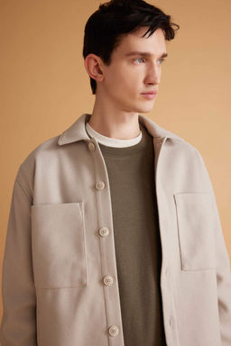 Шерстяная куртка-рубашка с воротником-поло Relax Fit - Defacto фото 4