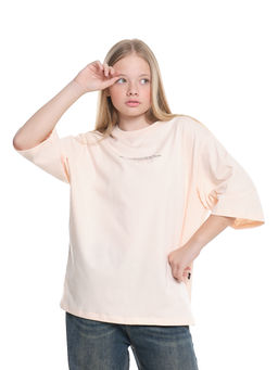 Футболка с принтом для девочки 22-7455 персик/черный