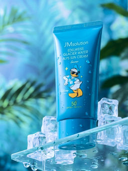 Jmsolution Охлаждающий солнцезащитный крем / Edelweiss Glacier Water Alps Moist Suncream Snow SPF50+/PA++++ Disney Donald Duck, 50 мл