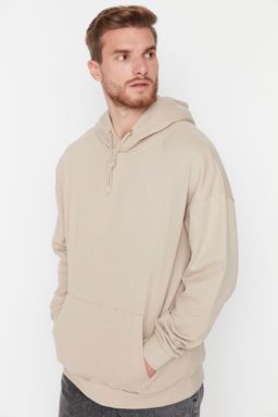 TRENDYOL MAN Siyah Oversize/Genis Kesim Kapusonlu Ici Polar/S?cak Tutan Sweatshirt TMNAW23SW00195