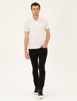 Beyaz Slim Fit Polo Yaka Merserize T-shirt