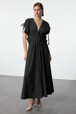 Trendyolmilla Ac?k Mavi 3 Boyutlu Cicek Detayl? Poplin S?k Abiye Gece Mezuniyet Elbisesi TPRSS24EL00282