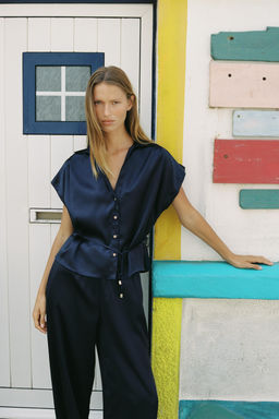 SATIN SHIRT WITH BELT - Zara фото 2