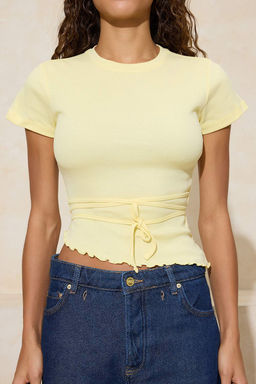 Gri Melanj Fitted/Vucuda Oturan Baglama Detayl? Pamuk Ribana Orme Bluz TWOSS26BZ00200 - Trendyolmilla фото 9