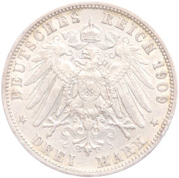 Монета 3 марки 1909 года F Германия (Вюртемберг)