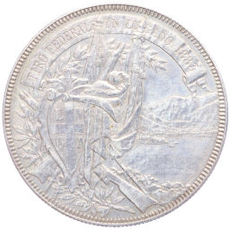 Монета 5 франков 1883 года Швейцария Стрелковый фестиваль в Лугано