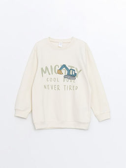 Bisiklet Yaka Bask?l? Erkek Bebek Sweatshirt