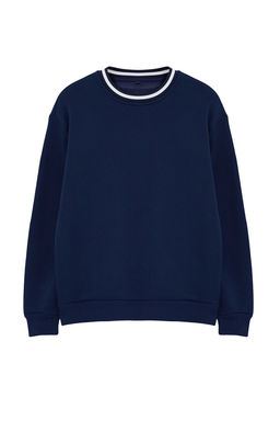 TRENDYOL MAN Indigo Premium Oversize/Genis Kesim Yaka Triko Bant Basic Ici Polarl? Sweatshirt TMNAW25SW00093 - Trendyolmilla фото 6