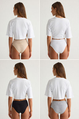 Trendyolmilla Siyah-Beyaz-Cok Renkli 4lu Paket Pamuklu Buzgu Detayl? Hipster Orme Kulot THMSS25KU00015