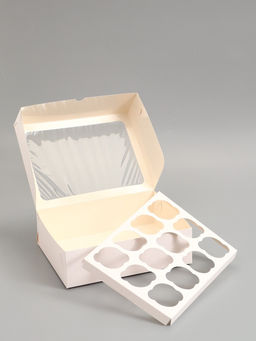 Коробка под 12 капкейков с окном, белая 32.5×25.5×10 см, 5 шт.