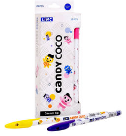 Цена за 5 шт. Ручка шариковая Linc CANDY COCO синяя 0,6 мм, ассорти круглый корпус, игольчатый наконечни...