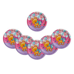 Цена за 10 шт. Тарелка одноразовая бумажная "С Днем рождения" мишутка с подарком (18 см)