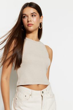 Haki-Bej 2li Paket Fitted/Vucuda Oturan Crop Halter Yaka Fitilli Esnek Orme Atlet TWOSS21AL0058