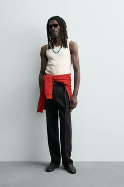 CAMISETA TANK JACQUARD RAYAS X AARON LEVINE / Crudo