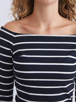 Kay?k Yaka ?izgili Kad?n Ti??rt