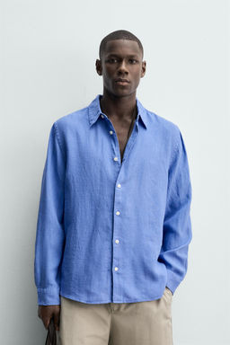 CAMISA REGULAR FIT 100% LINO / Azul lavado - Zara фото 2