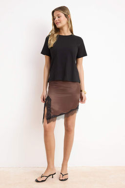 Siyah %100 Pamuk Basic Bisiklet Yaka Orme T-Shirt TWOSS23TS00000