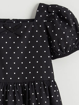 Kare Yaka Puantiyeli K?z ?ocuk Elbise