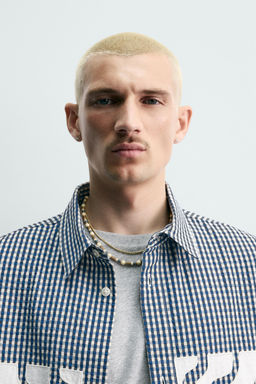 CAMISA BOXY FIT CUADROS PARCHES CONTRASTE / Azul / Blanco - Zara фото 6