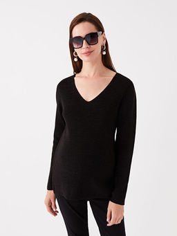 V Yaka D?z Uzun Kollu Hamile Triko Kazak