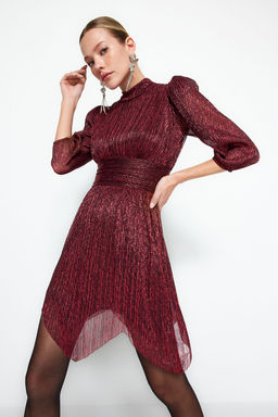 TRENDYOLMILLA Koyu Lacivert Par?lt?l? Orme K?sa S?k Abiye Elbise TPRAW23EL00304  фото 11