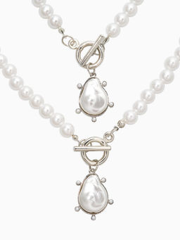 Набор 2 предмета: колье, браслет «Жемчуг. Подвеской Барочная жемчужина», 18 и 42 см, №8, белый в серебре