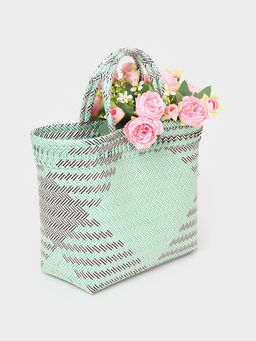 Сумка плетёная, 30×15×35 см, пластик, бирюзовая с чёрным