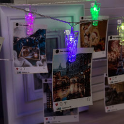 Гирлянда-нить, 4.5 м с насадками Прищепки, IP20, прозрачная нить, 20 LED, свечение RG/RB, мигание, 220 В - Luazon lighting фото 2