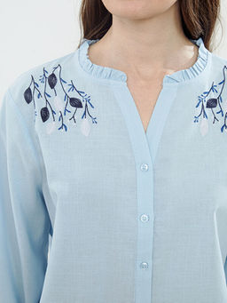 Ka??k Yaka ?i?ekli Kad?n Bluz