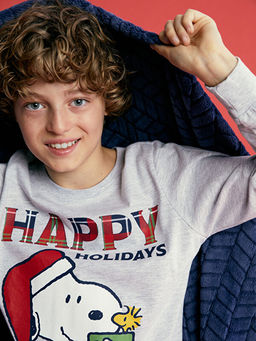 Bisiklet Yaka Snoopy Bask?l? Erkek ?ocuk Pijama Tak?m?