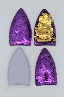 Патч 3D, с двухсторон. пайетками Ушки вытянутые 8*4,5 см (10 шт) SF-1881, сиреневый
