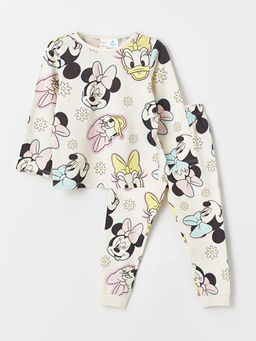 Bisiklet Yaka Uzun Kollu Minnie Mouse Bask?l? K?z Bebek Pijama Tak?m?