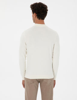 Ekru Slim Fit _eyrek Yaka Triko Kazak