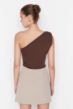 Kahverengi Asimetrik Yakal? Alttan C?tc?tl? Esnek Orme Body TWOSS22BD00014
