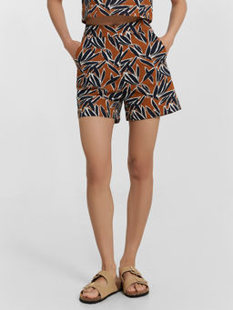 Шорты женские коричневые с принтом "листья"