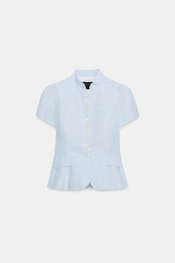 TOP MANGA CORTA BOTONES / Azul / Blanco