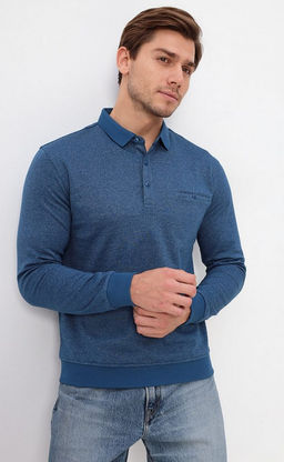 Футболка-поло мужская с длинным рукавом F321-07-9120 синяя - Fine joyce фото 2