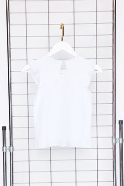 Beyaz K?z Cocuk %100 Pamuk Kurdele Desenli F?rf?rl? K?sa Kol Orme T-Shirt TKDSS24TS00006 - Trendyolmilla фото 4