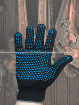 Цена за 10 пар.Перчатки рабочие хб с ПВХ - 10 класс, 5-и нитка СТАНДАРТ ЧЕРНЫЕ